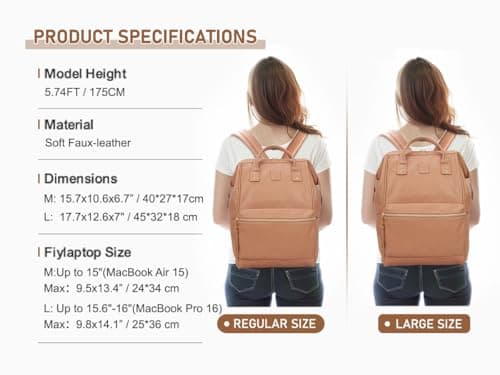 Kah&Kee Leather Laptop Backpack for Women, 14-15 Inch Professional Work Bag, Water-Resistant Vegan Leather Doctor Bag Backpack for Teacher, Nurse & Travel, Fits MacBook Pro 15 (Tan Pink,Medium) — view 5