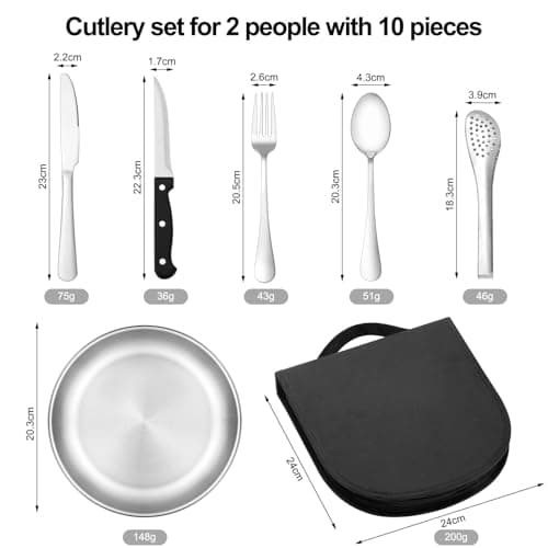 penobon Camping Cutlery Set for 2 Person, 10pcs Stainless Steel Portable Picnic Utensils Set for Camping, Picnic, Outdoor Hiking, Road Trips — view 2
