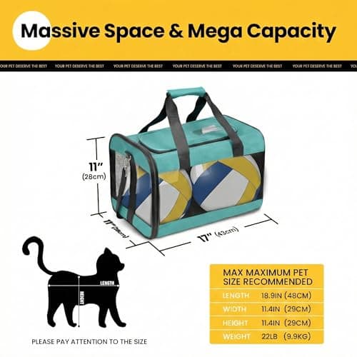 Conlun Cat Carrier Airline Approved, Soft-Sided Dog Carrier with Inner Safety Leash, Pet Transport Carrier for Small-Medium Cats Puppies up to 7KG, Collapsible Travel Kitten Carrier Bag,Turquoise(M) — view 2