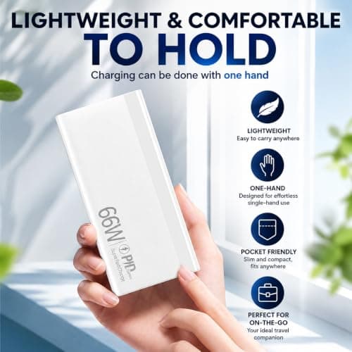 10000mah Power Bank with 66W PD Fast Charging, 10000mah Portable Charger USB C & USB Fast Charging Outdoor with 4 Output/Input Ports LCD Display Portable Charger for iPhone, for Samsung, Laptop & More — view 3