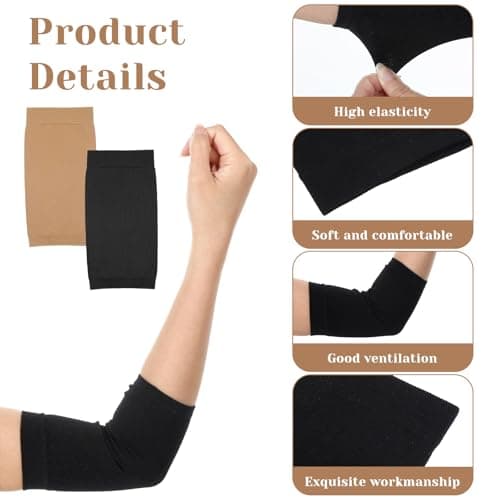 Ajcotahm 2 Pairs Tattoo Cover up Compression Sleeve, UV Sun Protection Arm Sleeves for Women Men Forearm Concealer Support Upf 50 Sports Compression Cooling Sleeve (Black, Skin Color) — view 3