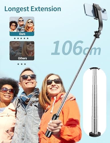 Selfie Stick for iPhone, 41'' Extendable Selfie Stick Tripod for Smartphone with Detachable Phone Holder & Wireless Remote Phone Tripod Compatible with iPhone, Samsung, Smartphone, GoPro — view 6