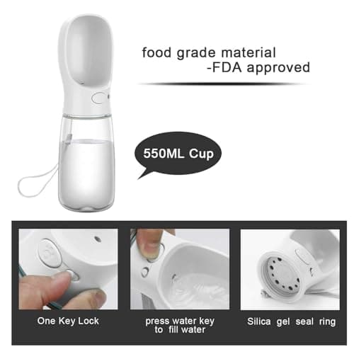 COTOP Portable Dog Water Bottle 350/550ml, Pet Water Dispenser Antibacterial Food Grade Leak Proof Dog Cat Travel Drink Bottle Bowl, Pet Outdoor Drinking Cup Dog Gift (550ml, white) — view 6