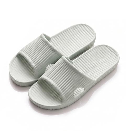 PUYTG Shower Shoes for Women/Men, Non-Slip Flat House Slipper Sandals, Lightweight Soft Flip Flop Shoes, Ladies Sliders for Home Bathroom Garden Poolside Beach Travel, Green, 4.5/5.5 UK
