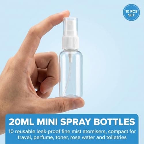 Lubentra 10 Pack Travel Bottles for Toiletries, 20ml Spray Bottles, Small Transparent Refillable Perfume Atomiser Empty Containers with Flip Caps for Body Spray, Toners, Rose Water, Cosmetics — view 4