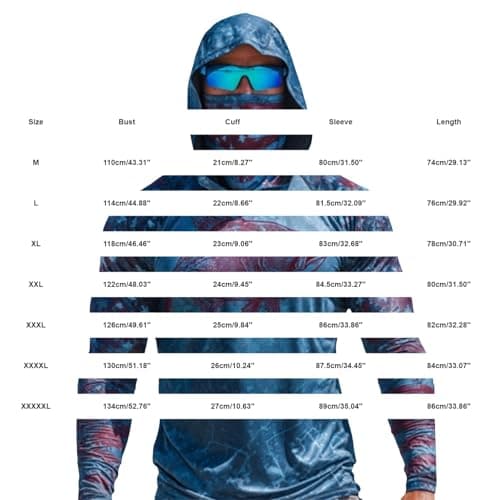 Men's Hoodies UPF 50+ Sun Protection Performance Long Sleeve T-Shirt Breathable Rash Guard Fishing Shirt Printed Designer Hooded Tops Summer Lightweight Sport Tops with Mask (Mint Green-B, M) — view 3