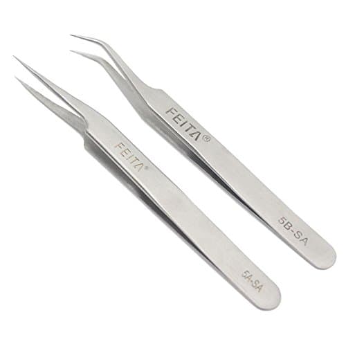 Professional Tweezer Set - FEITA Precision Tweezers with Travel Case - Stainless Steel Tweezers for Plucking, Watchmakers, Jewelry, Electronic, Craft (Silver 7Pcs) — view 4