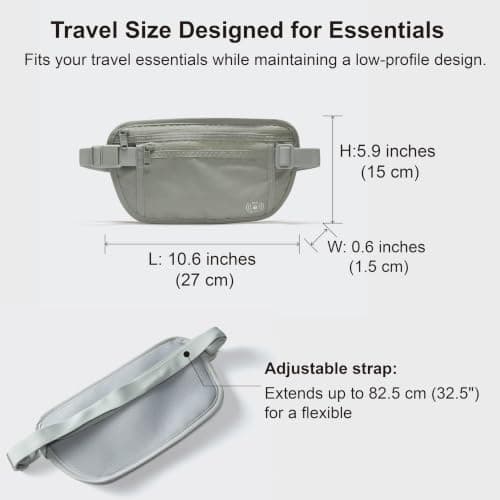 Pander Unisex RFID Anti Theft Waist Pouch Money Belt for Travel, Blocking Hidden Wallet Belt Bag for Women, Protects Your Valuables and Data., Light Grey, 27 X 15 CM, Rfid Money Belt — view 3