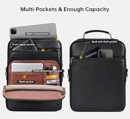 12.9-13 Inch iPad Leather Bag for 2026 2025 13 inch iPad Pro M4 & iPad Air M4 M3 with Magic Keyboard, iPad Pro 12.9, Travel Shoulder Carrying Sleeve Case Handle Bag, Black — view 3