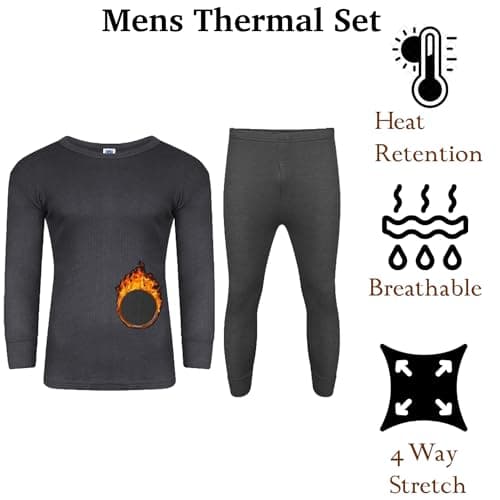 VEARZ® Men Thermals Underwear Long Johns Trouser Winter Baselayer Bottoms Warm Vest T-Shirt Top Full Set Body Warmer For Mens Plus Size S-2XL Charcoal-Long Sleeve-XL — view 2