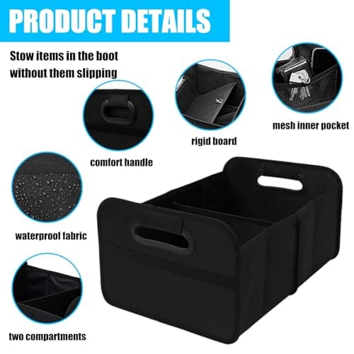 XIAOHILL Foldable Reinforced Base Car Boot Organiser, Black — view 3