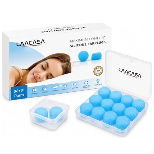 LAACASA Ear Plugs for Sleeping, 7 Pairs Blue with Case, 27dB Noise Cancelling Reusable Silicone Ear Plugs, Waterproof Soft Earplugs for Snoring, Travel, Study, Swimming, Concerts & Work