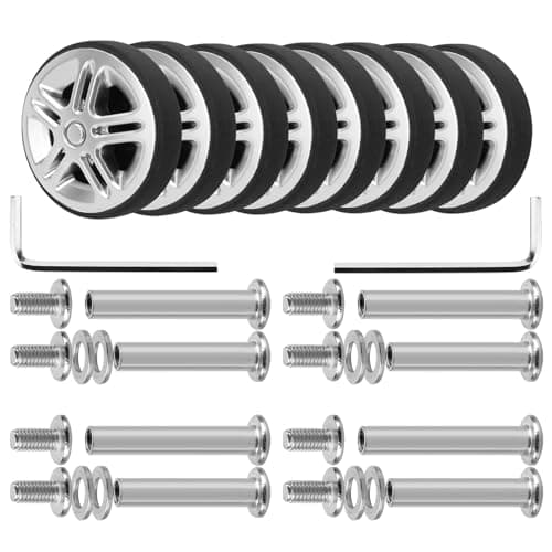 Volein 8 Pcs Suitcase Replacement Double Wheels, 50mm Wear Resistant Luggage Wheels Replacement with Bearings Spare Casters Kit for Worn Suitcase Tyres(Silver-V12)