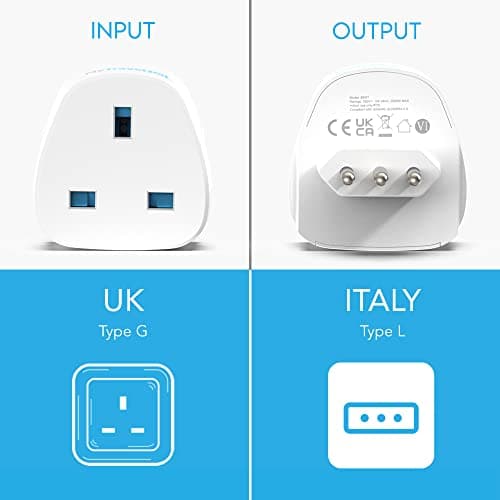 MyTravelPal UK to Italy Plug Adapter | UK Safety Standards Travel Adapter — view 5