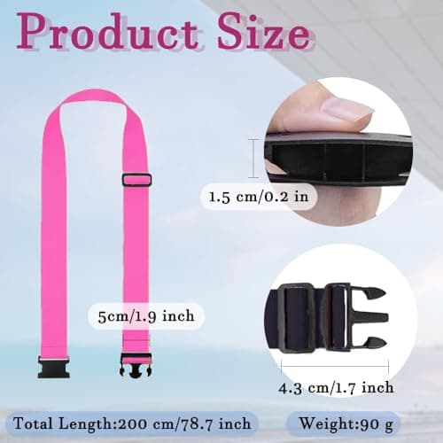 2 Pcs Luggage Straps for Suitcases Strap, Travel Thickened Luggage Accessories Adjustable Packing Suitcase, Heavy Duty Belts with Buckle Closure Baggage for Travel Trip Outdoor Eventments(Rose Pink) — view 2