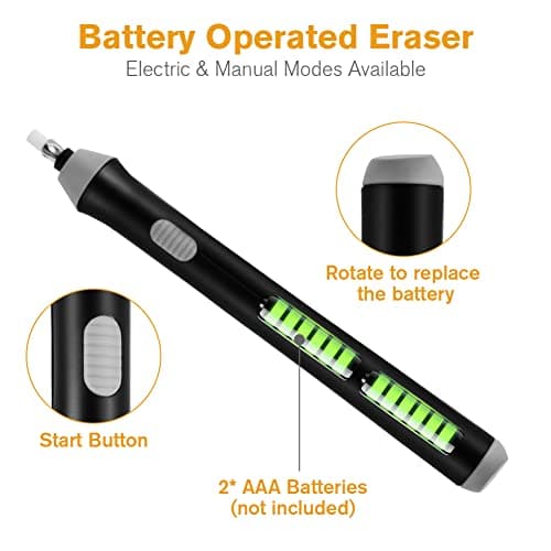 OFFCUP Electric Automatic Portable Pencil & Eraser 22pcs Refills, Battery Operated Eraser for Sketching Graphite Pencils/Drafting — view 4