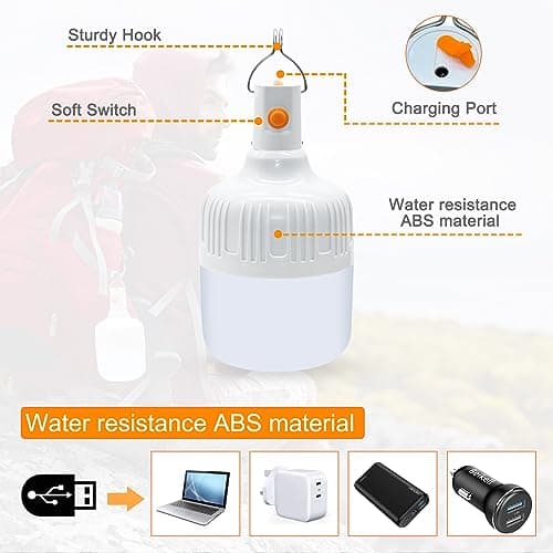 BoloShine 2 Pcs Camping Light, LED USB Rechargeable Camping Lantern Battery Powered Outdoor Tent Lamp with Hanging Hook, Dimmable 3 Modes Portable Light Bulb for Emergency Camping Patio Garden Gazebo — view 3