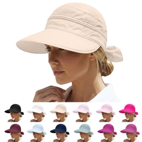 Cocila Packable Sun Hats for Women UK, 2 in 1 Foldable Ladies Sun Hat,Wide Brim UV Sun Protection Summer Beach Hat for Travel & Outdoor Beige