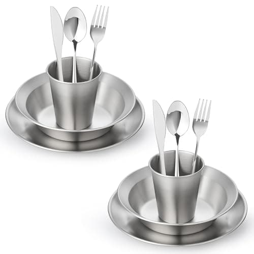 Stainless Steel Camping Mess Kit for 1-4 People,All-in-One Camping Cookware & Tableware Set with Plates,Bowls, Cups,Cutlery & Carry Bag,Outdoor Cooking Utensils for Camping,Backpacking,Hiking, Picnic — view 3