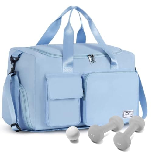 FIORETTO Gym Bag Womens, Sports Bag with Shoe Compartment, Light Blue