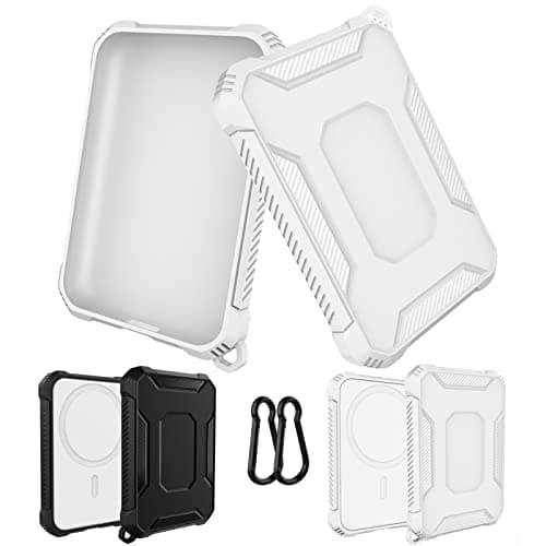 2 Pack Case Compatible with Magsafe Battery Pack Cover, GHIJKL Slim TPU Carbon Fiber Design Protective Case Cover with Keychain Anti-Shockproof Rugged Armor Bumper Shell for Magsafe Battery Pack