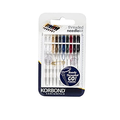 Korbond Threaded Needle Kit- Emergency Clothing Repairs and Alteration Kit - Sewing Needles with 9 Colours + Safety Pins + Button