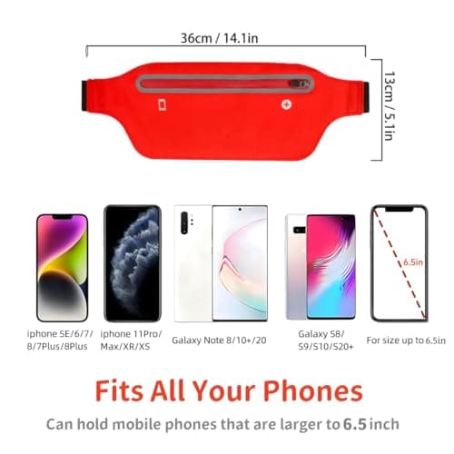 YITORMAN Slim Running Belt,Running Waist Packs,Running Band for iPhone,Waist Bag for Workout Jogging,Walking,Travel Money Belt Running Gift Gear Accessories (Red) — view 3