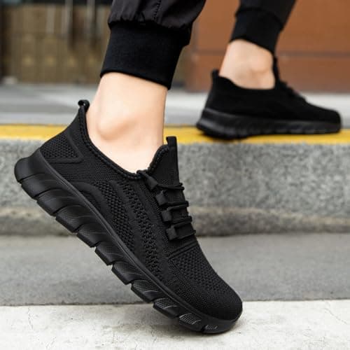 Mens Trainers Running Shoes Slip on Walking Gym Sneakers Black UK Size 9.5 — view 2