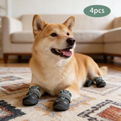 Dog Shoes 4 Pack with Reflective Straps, Rubber Sole, Waterproof Toe — view 5