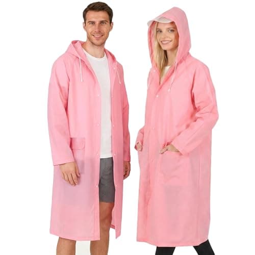 Yixker EVA Adults Rain Poncho, Portable Waterproof Poncho, with 2 Storage Bag&Reusable raincoat with Hoods for Camping,Fishing, Hiking Travel, Amusement Parks, Festival (Pink)