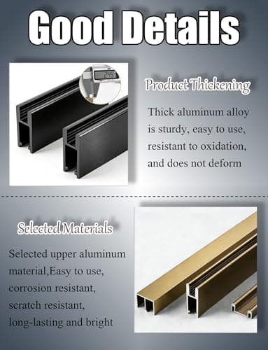 210CM Sliding Door Track Kit - Aluminum Double Chute Rail with Rollers, No-Drill Plastic Floor Rails for Smooth Cabinet Doors - Easy Installation, Durable, Black (0.5CM) — view 2