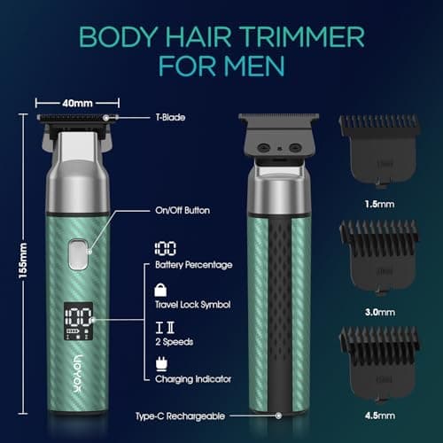 VOYOR Body Hair Trimmer for Men, Electric Mens Body Shavers Cordless, Green — view 6