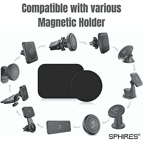 sphires 4 Pack Metal Plate for Magnetic Phone Car Mount 2 X Round and 2 X Rectangular Metal Plate for Car Magnetic Phone Holder — view 4