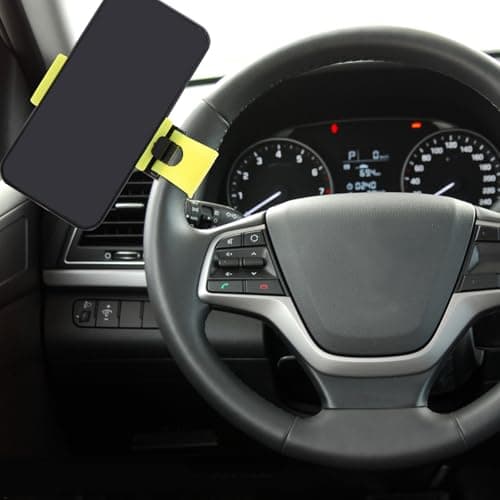 Lurrose Yellow Adjustable Steering Wheel Mobile Phone Holder Car Mount Quick Hook Design Cellphone Stand Compatible with Various Smartphones — view 5