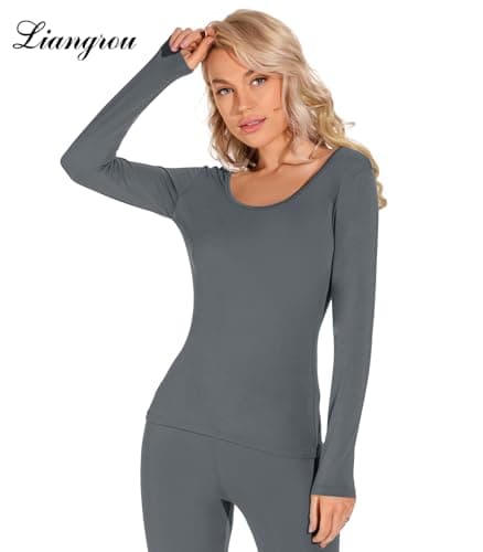 Liang Rou Women's Crew Neck Top & Bottom Ultra Thin Thermal Underwear Set — view 5