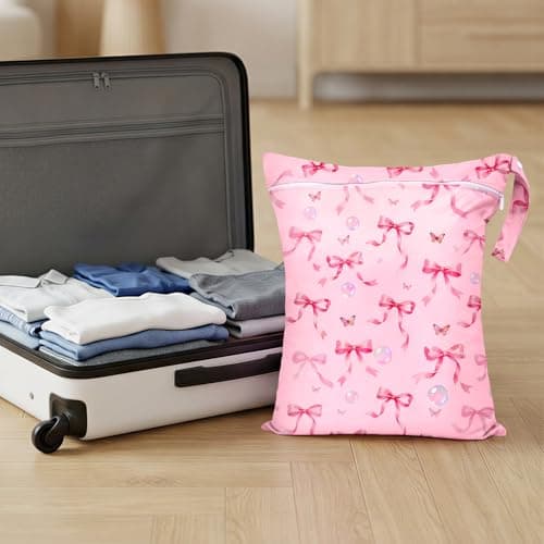 2PC Travel Laundry Bags, 55X45CM Large Waterproof Laundry Bags with Side Handles & Zippers, Dirty Clothes Organiser for Travel & Home Use (Bow with Butterfly) — view 5