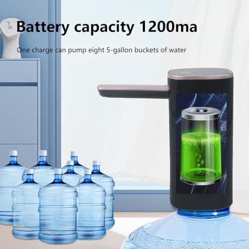 HUAPPNIO Electric Water Bottle Pump Rechargeable Water Dispenser Autofolding Spout Smart Portable USB Charging for Kitchen Office Home Camping Bedroom Campervan Black — view 4