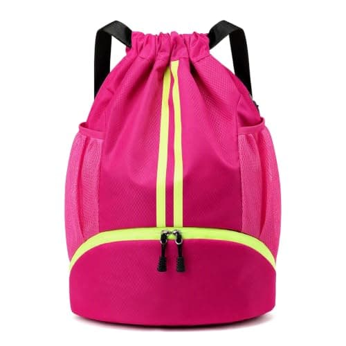 KIPTVO Waterproof Drawstring Backpack with Separate Shoe Compartment, Large Capacity Wet Dry Pockets Lightweight Sports Gym Swim Bag Unisex for Men Women Travel Beach Workout