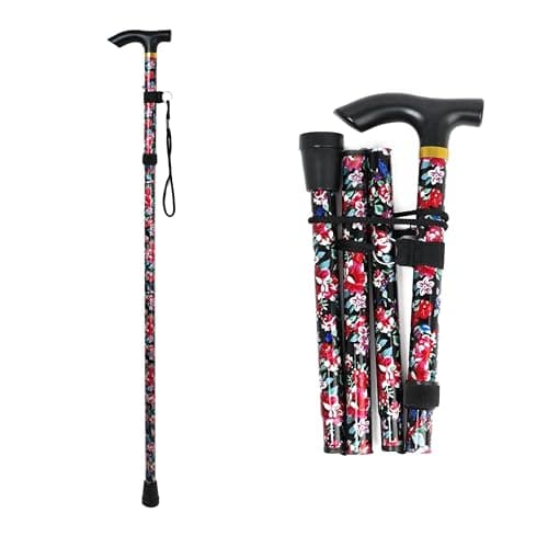 DIVCHI Folding Walking Sticks, Adjustable Height And Portable Collapsible Balancing Ladies Walking Aid, Travel Walking Cane for Women & Men Elderly Adults & Disabled (Walking Stick Mini Floral)