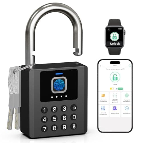 Eseesmart Fingerprint Locker Padlock - Smart Padlock with Key, Biometric Combo Lock with Padlock Bluetooth APP, Waterproof for Storage Unit Outdoor Fence Gate Shed Gym School Locker