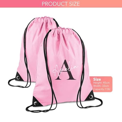 Print Maniacs Personalised Drawstring Bag for Kids Back to School PE Bag, Swim Bag with Name Ideal for Boys, Girls, Toddlers,and Primary School Students Perfect School Bag Pink — view 4