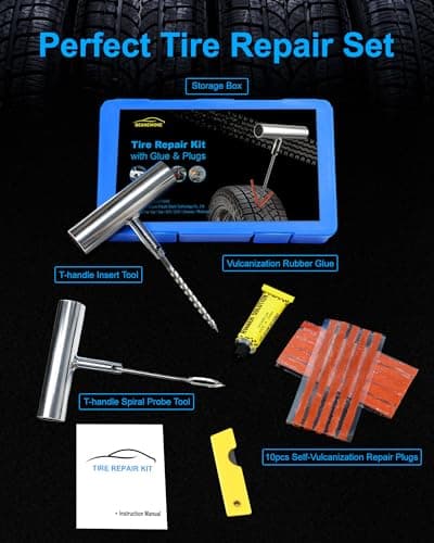 Beanewone Tyre Repair Kit, Car Tyre Puncture Repair Kit for Heavy-Duty Professional-Grade Vehicles, All-Terrain Vehicles, Motorcycles, Truck Tyres, Puncture Repair Kit Car, Emergency Puncture Repair — view 2