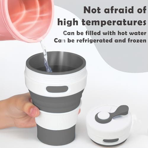 MORAINJAY Collapsible Coffee Cup with Lids,15oz/450ml Grey Silicone Portable Reusable Coffee Mug,Foldable Camping Travel Cup Fits in Your Pocket(Collapses to 6cm) — view 4