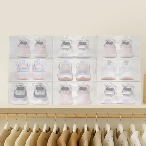 BREEZENEST Stackable Shoe Storage Boxes with Lids, Clear Plastic Boot & Shoe Boxes Organiser for Wardrobe Storage, Durable Closet Shoe Organiser System for Trainers, Boots (10PCS) — view 2