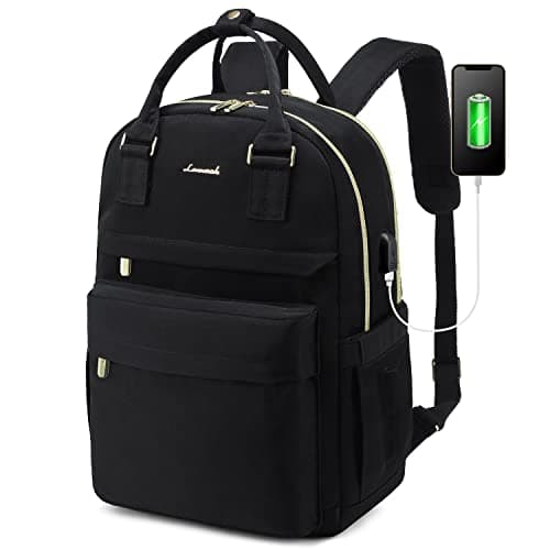 LOVEVOOK Laptop Backpack Womens, 15.6 Inch School Bags for Women Waterproof Computer Rucksack with USB Port for Travel Business College Work, Black