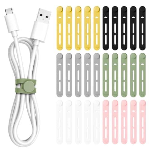 OFFCUP Silicone Cable Ties, 30pcs Reusable Cable Straps, Cord Organizers