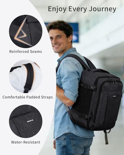 ECOHUB Ryanair Cabin Bags 40x30x20, Underseat Travel Bag with 9 Pockets, Recycled PET Eco Friendly Hand Luggage Backpack, Lightweight Rucksack for Women & Men, Carry on Bag with USB Port, 20L, Black — view 5