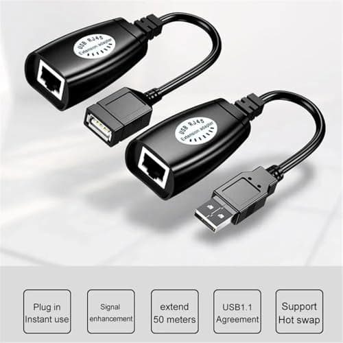 USB Ethernet Adapter Extender | USB 2.0 Male to Female RJ45 Network Converter | 150ft Range Over Cat5/5e/6 Cable | Plug & Play No Power Needed | Compatible with Mouse, Keyboard Printer Scanner Webcam — view 2