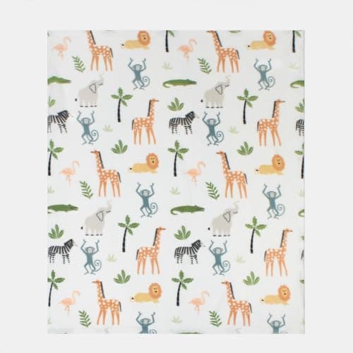 OHS Kids Fleece Blanket Safari Animals, Throw Blanket Super Soft Decorative Bed Throw Sofa Blanket Comfy Fleece Throw Thermal Blanket, White 120x150cm — view 5
