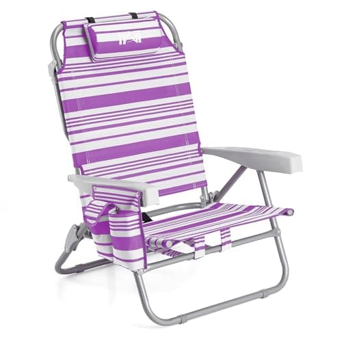 Trail Low Reclining Beach Chair, 4 Positions, Purple Stripes